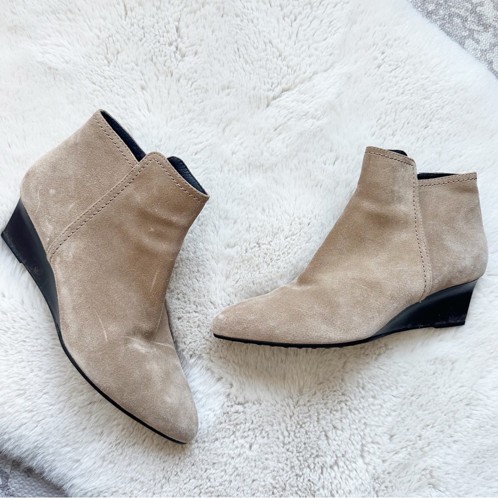 TODs Suede Women’s Ankle Zip Booties Platform Women’s Size 39 Tan Beige‎